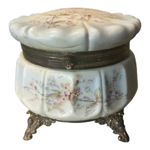Antique Oversized Victorian Wavecrest Hand Painted Footed Dresser Box Jewel Casket 19th Century