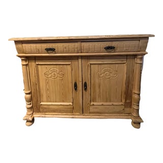 Late 19th Century Antique Rustic European Pine Sideboard With Custom Glass Top For Sale