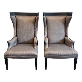 1960s Vintage High Back Wing Chairs - A Pair For Sale