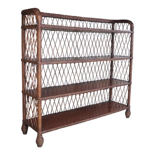 Late 20th Century Ralph Lauren Conservatory Garden Mahogany & Wicker Etagere Bookcase For Sale