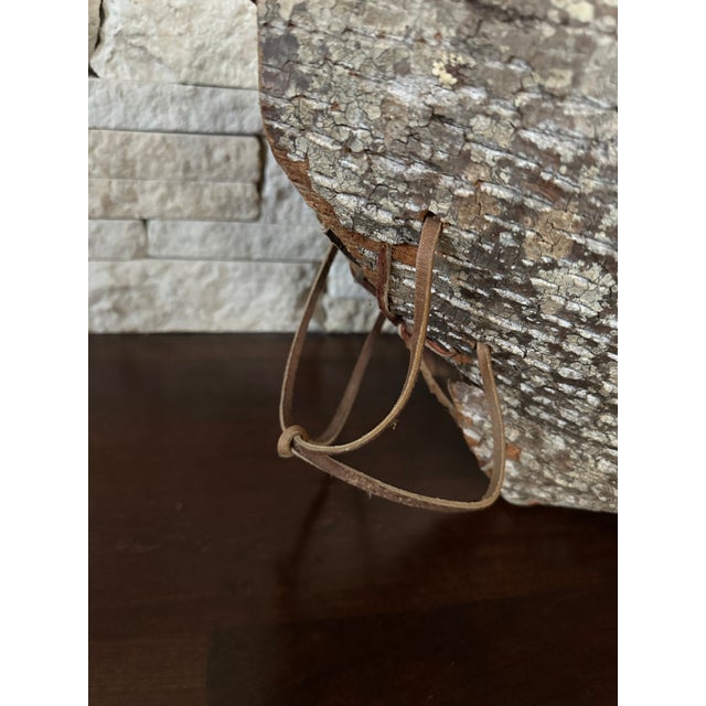 Vintage 45” Textured Bark & Wood Canoe With Leather Rawhide For Sale - Image 12 of 16