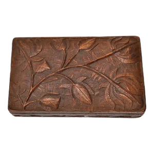 Vintage Handcrafted and Carved Wood Box Leaf Motif, Jewelry Box, Keepsake Box