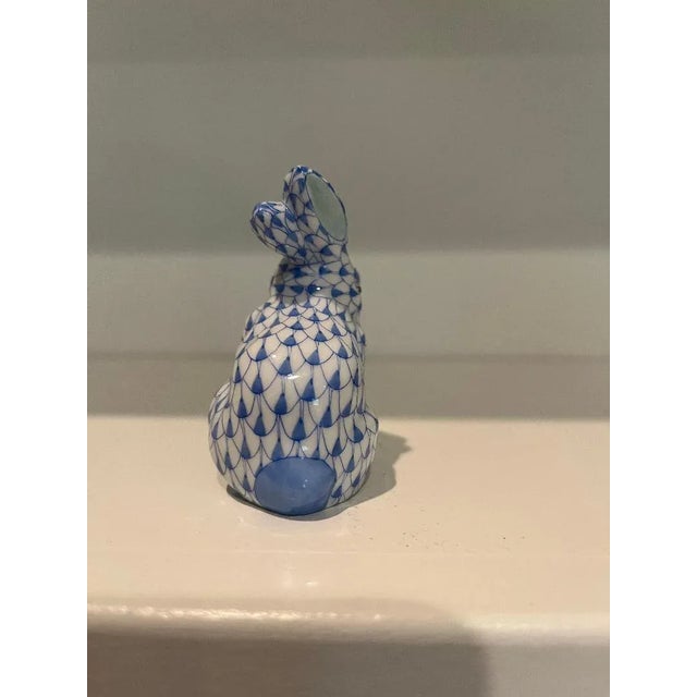 Ceramic Herend Blue Fishnet "Rabbit With Carrot Leaves" Figurine For Sale - Image 7 of 9