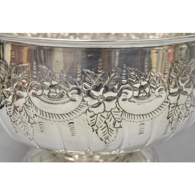 Victorian Vintage English Sheffield Kentshire Silver Plated Punch Bowl Set with 12 Footed Cup For Sale - Image 3 of 18
