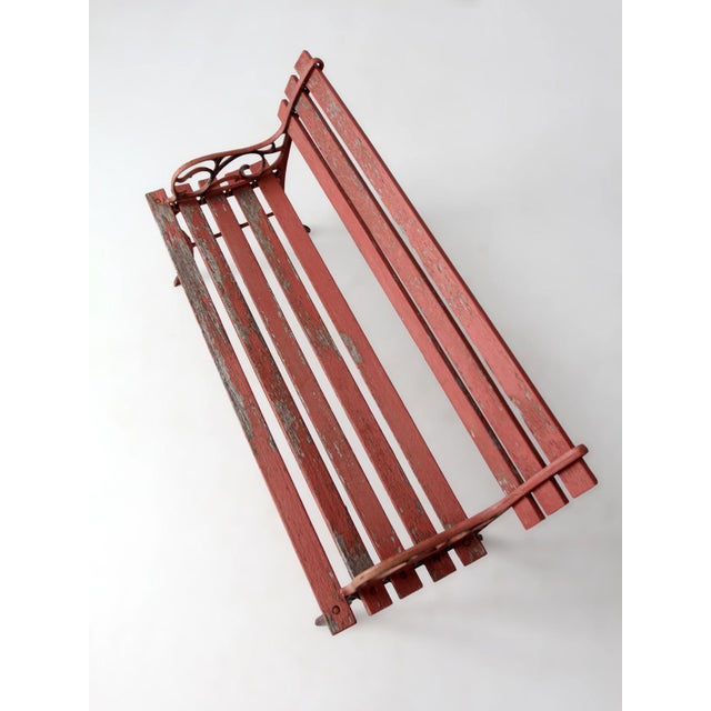 Vintage Red Iron and Wood Garden Bench For Sale - Image 15 of 15