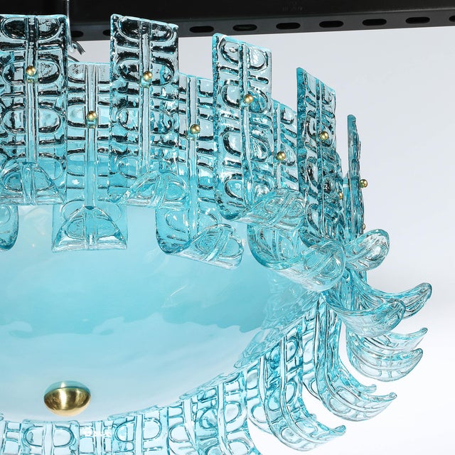 Blue Modernist Hand-Blown Aquamarine Murano Glass Chandelier With Frosted Diffuser For Sale - Image 8 of 18