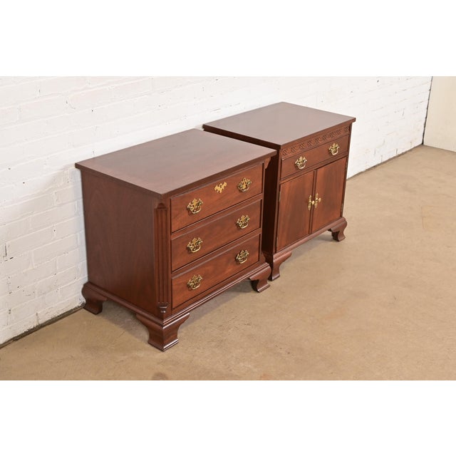 Baker Furniture Company Baker Furniture Georgian Carved Mahogany Nightstands, Newly Refinished For Sale - Image 4 of 11