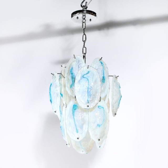 Mid-Century Hand-Blown Murano Opalescent & Cerulean Detail Glass Chandelier For Sale - Image 11 of 18