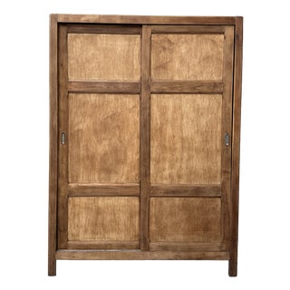 Parisian Wardrobe with Sliding Doors and Hanging Rail, 1950s For Sale