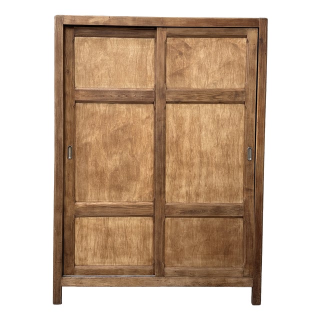 Parisian Wardrobe with Sliding Doors and Hanging Rail, 1950s For Sale