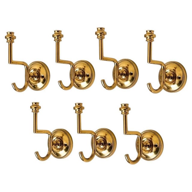 Hollywood Regency Brass Wall Coat Hooks, 1970s, Set of 7 For Sale - Image 12 of 12
