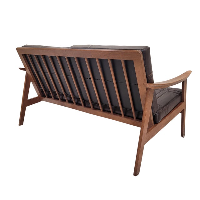 Mid-Century Modern Mid-Century Modern Scandinavian Sofa in Beech Wood and Leather, 1970s For Sale - Image 3 of 16
