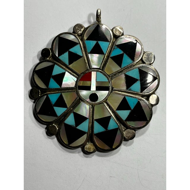 Native American Native American Zuni Vintage Sterling Silver Inlay Pin/Pendant For Sale - Image 3 of 6