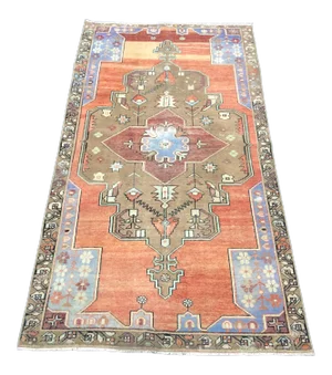 Vintage Turkish Traditional Ethnic Hand Knotted Wool Area Rug - 4′6″ × 8′3″