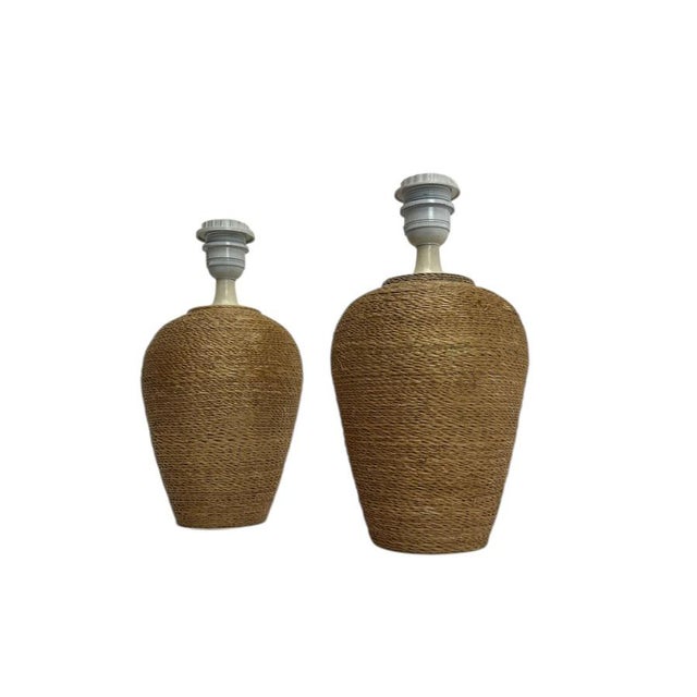 1970s French Table Lamps in Sisal Rope and Ceramic, 1970s, Set of 2 For Sale - Image 5 of 10