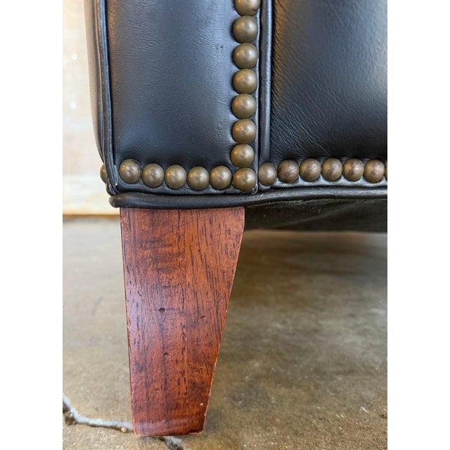Pair of Thomasville Black Leather Wingback Lounge Chairs For Sale - Image 4 of 17