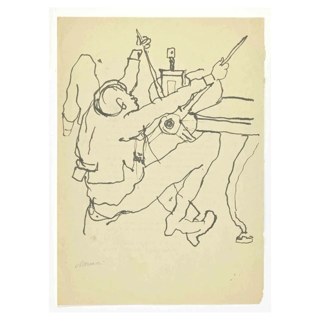 Mino Maccari, The Figure, Ink Drawing, 1950s For Sale