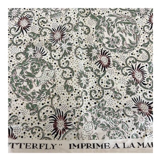 Pierre Frey Le Manach Butterfly in Green Cotton Fabric Remnant - 27” X 52” For Sale