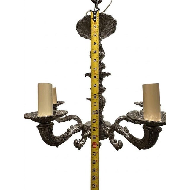 Vintage European Neo-Baroque Style Rocaille Decor 5 Arm Silver Metal Chandelier For Sale - Image 4 of 7