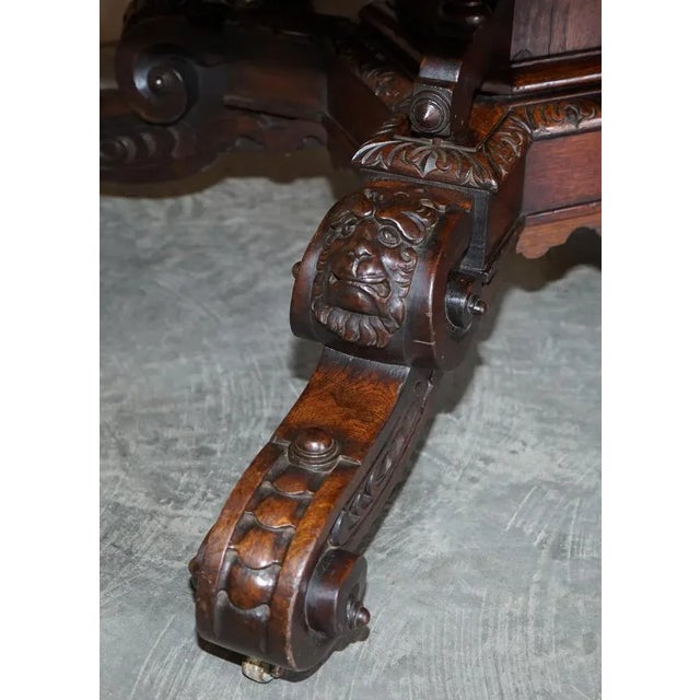 Antique Gothic Revival Hand Carved Lions Head Centre Occasional Table For Sale - Image 5 of 17