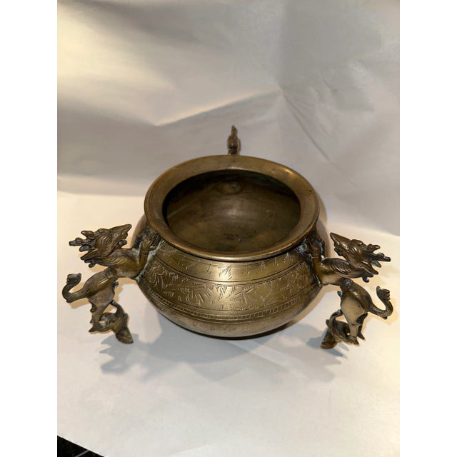 Antique 3-Legged Indo Persian Bowl With Mythical Animals For Sale - Image 4 of 12