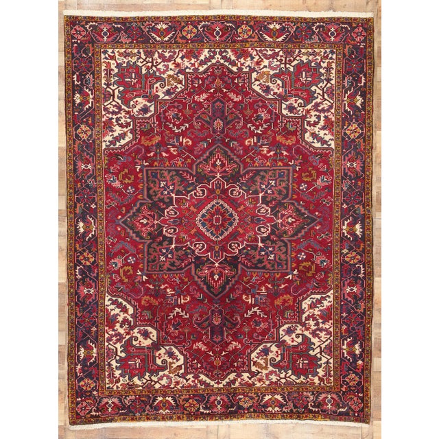 Mid 20th Century Mid 20th Century Vintage Persian Heriz Rug - 08'00 x 11'06 For Sale - Image 9 of 9