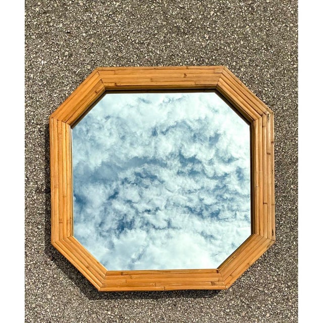 Wood Vintage Octagonal Bamboo Wall Mirror For Sale - Image 7 of 17