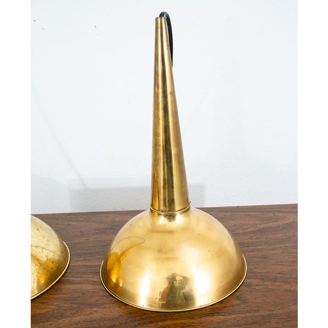 Mid 20th Century Danish Modern Gold Brass Pendant Lights - a Pair Rewired For Sale - Image 4 of 12