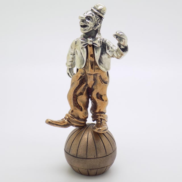 Italian Vintage Italian Handmade Genuine Silver & Brass Balancing Jester Angini Figurine, Made in Tuscany (Italy, Arezzo) For Sale - Image 3 of 14