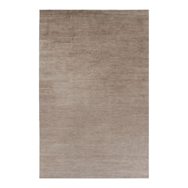 Rug & Kilim’s Oversized Modern Textural Rug in Brown, White and Beige Striae - 13x20 For Sale
