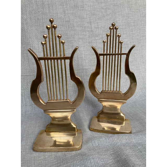 Vintage Brass Musical Harp Bookends a Pair For Sale - Image 4 of 11