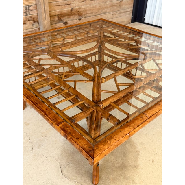 Contemporary Restored Mid-Century Brighton Pavilion Style Scorched Bamboo 42" Coffee Table For Sale - Image 3 of 12