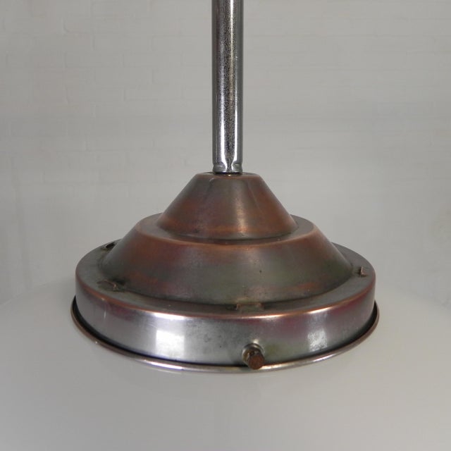 Art Deco Pendant Lamp with White Glass Shade, 1930s For Sale - Image 9 of 12