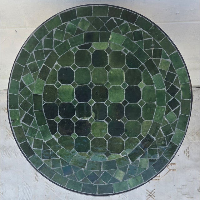 Moroccan 16" Tamegrout Green Moroccan Mosaic Mini Table For Sale - Image 3 of 6