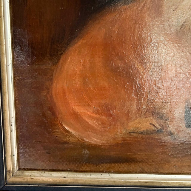 Distressed Antique Dog Oil Painting Framed, Late 1800's Portrait of a Dog For Sale - Image 12 of 18