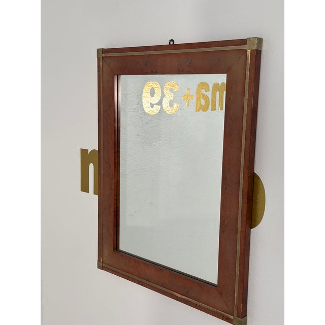 1980s Vintage Italian Wood & Brass Wall Mirror 1980s For Sale - Image 5 of 5