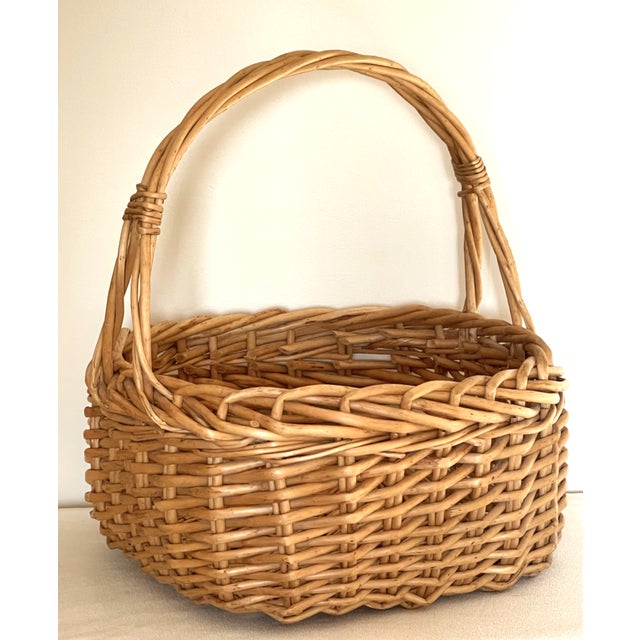 1990s Large Vintage Handwoven Rattan Easter Basket For Sale - Image 5 of 12