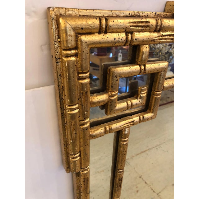 Italian 1960s Giltwood Greek Key Faux Bamboo Wall Mirror For Sale - Image 3 of 8