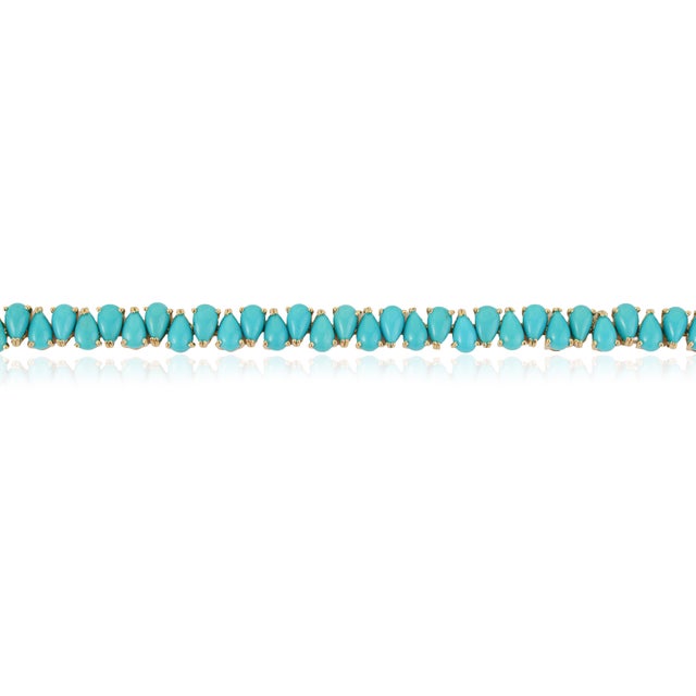 VR Jewels 14k Yellow Gold 12.55 Ct Pear-Cut Cabochon Turquoise Tennis Bracelet, 7 Inches For Sale - Image 4 of 17