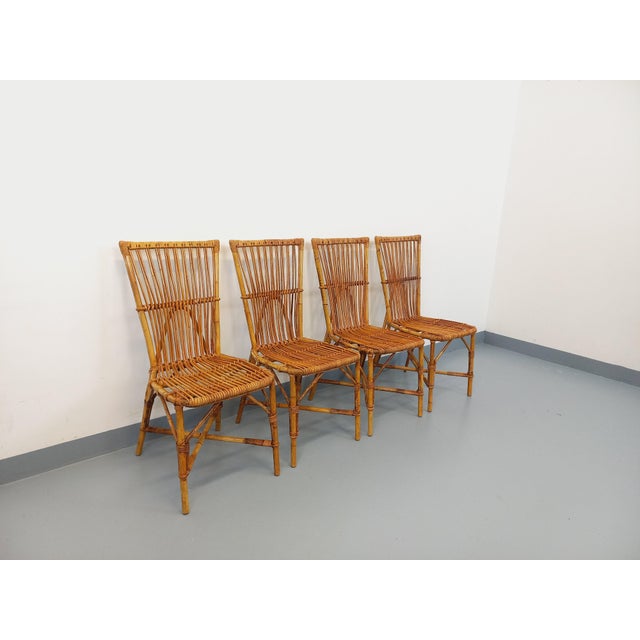 Vintage Rattan Chairs by Adrien Audoux & Frida Minet, 1960s, Set of 4 For Sale - Image 12 of 18