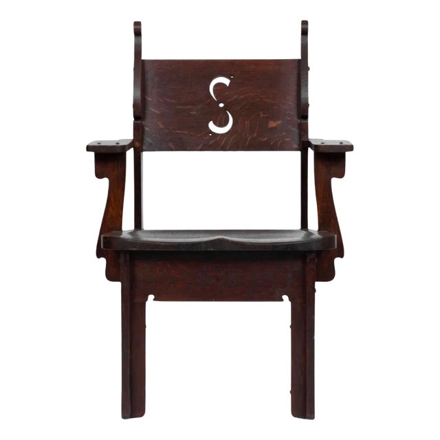 Important Set of Charles Rohlfs Stained Oak Armchairs Signed and Dated 1903 For Sale