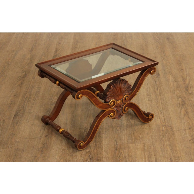Karges Furniture Karges Georgian Style X-Base Mahogany and Glass Tea Tables For Sale - Image 4 of 12