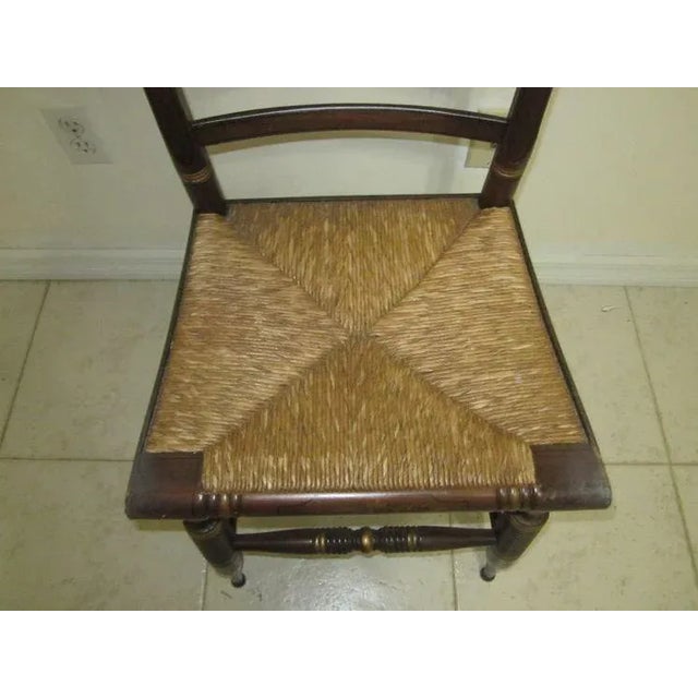 Early 1900s Antique Hitchcock Style Black Gold Stenciled Farmhouse Rush Seat Side Chair For Sale - Image 10 of 12
