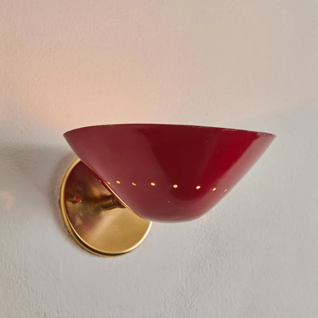 Red 1950s Stilnovo Perforated Wall Sconce in Red, Unmarked For Sale - Image 8 of 12