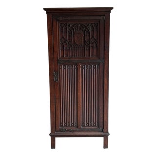 Antique Gothic English Oak Corner Cabinet For Sale