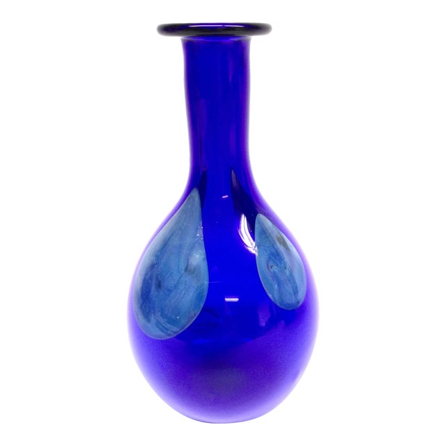 1970’s Harkness Hand Blown Cobalt Blue Glass Vase For Sale
