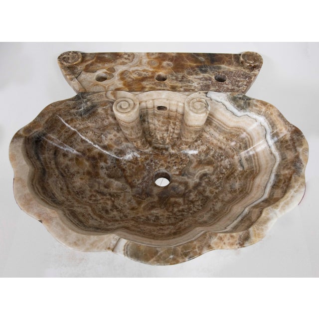 Traditional Sherle Wagner Brown Onyx Shell Pedestal Sink For Sale - Image 3 of 5