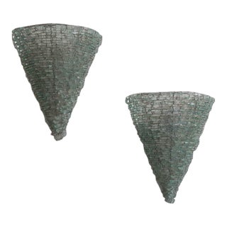 1960s Italian Large Green Glass Sconces - a Pair For Sale