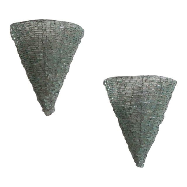 1960s Italian Large Green Glass Sconces - a Pair For Sale