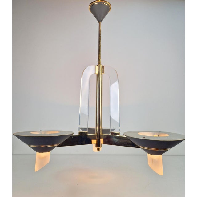 Vintage French Brass Acrylic Chandelier, 1970s For Sale - Image 13 of 15
